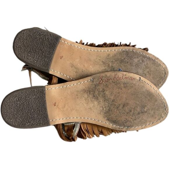 Womens Sam Edelman Gela-Brown Suede Fringe Sandals Flat Thongs Boho - Sz 9.5 - Picture 5 of 6